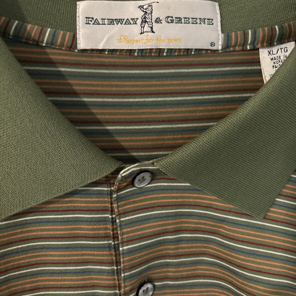 Vtg Fairway & Greene "Golf" Polo Mercerized Cotton Green Stripe Made in Korea XL